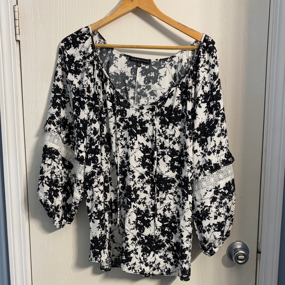 Adrienne Vittadini Monochrome Floral Blouse